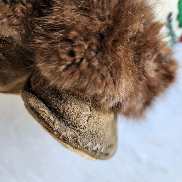 VTG Leather Moccasins Mukluks Native American Made Suede Fur Wool Embroidery 70s - Picture 14 of 16